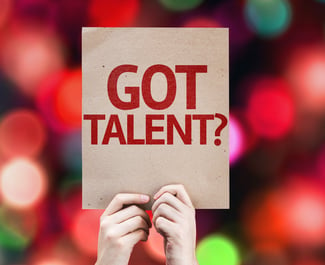Got Talent? card with colorful background with defocused lights